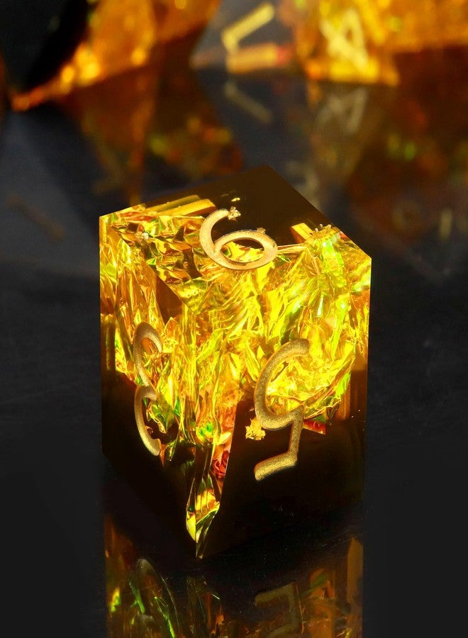 Haxtec Sharp Edge Dice Set Yellow Black Resin DND Dice Set Sparklingly Polyhedral D&D Dice Compatible with Dungeons and Dragons Fire Dice - Image 1